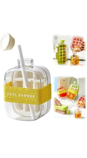 Velmora Silicone Ice Cube Maker Bottle with Straw, 2-in-1 Ice Cube Mold 500ml White Silicone Ice Cube Tray (Pack of1)